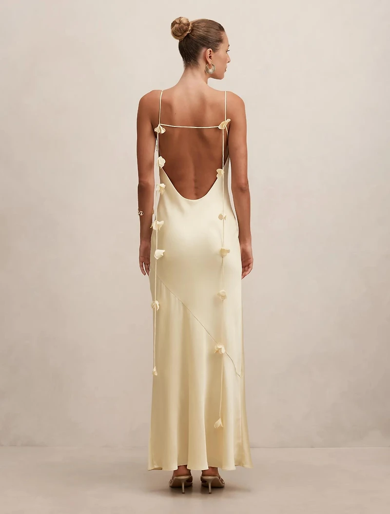 Amery 3D Floral Satin Maxi Dress