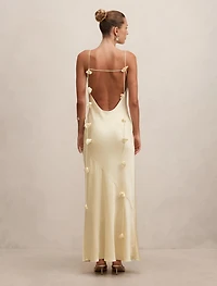 Amery 3D Floral Satin Maxi Dress