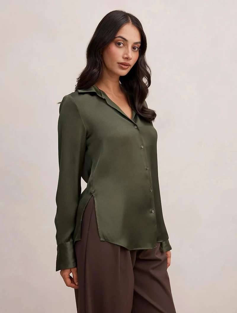 Harvey Notched Neck Satin Shirt