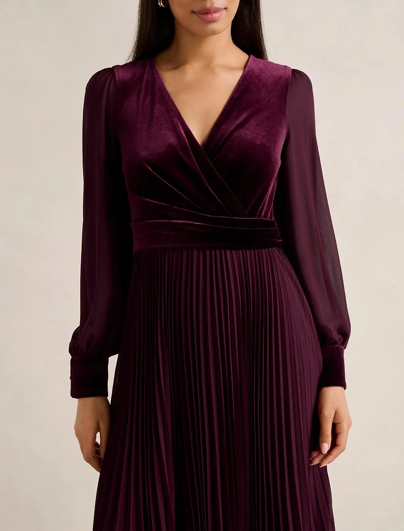 Margaret Velvet Pleat Midi Dress