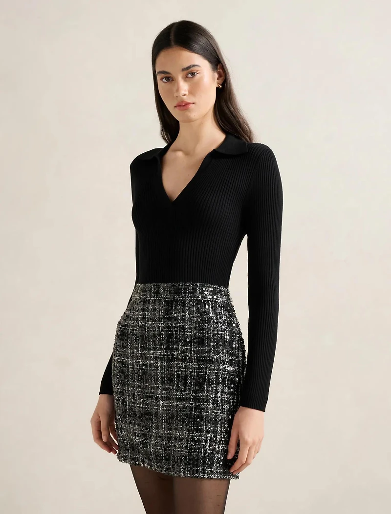 Paisley Boucle Mix Mini Dress