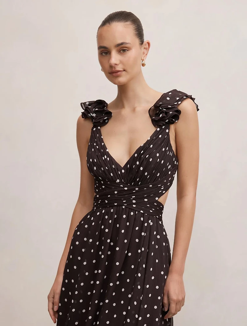 Selena Ruffle Shoulder Maxi Dress
