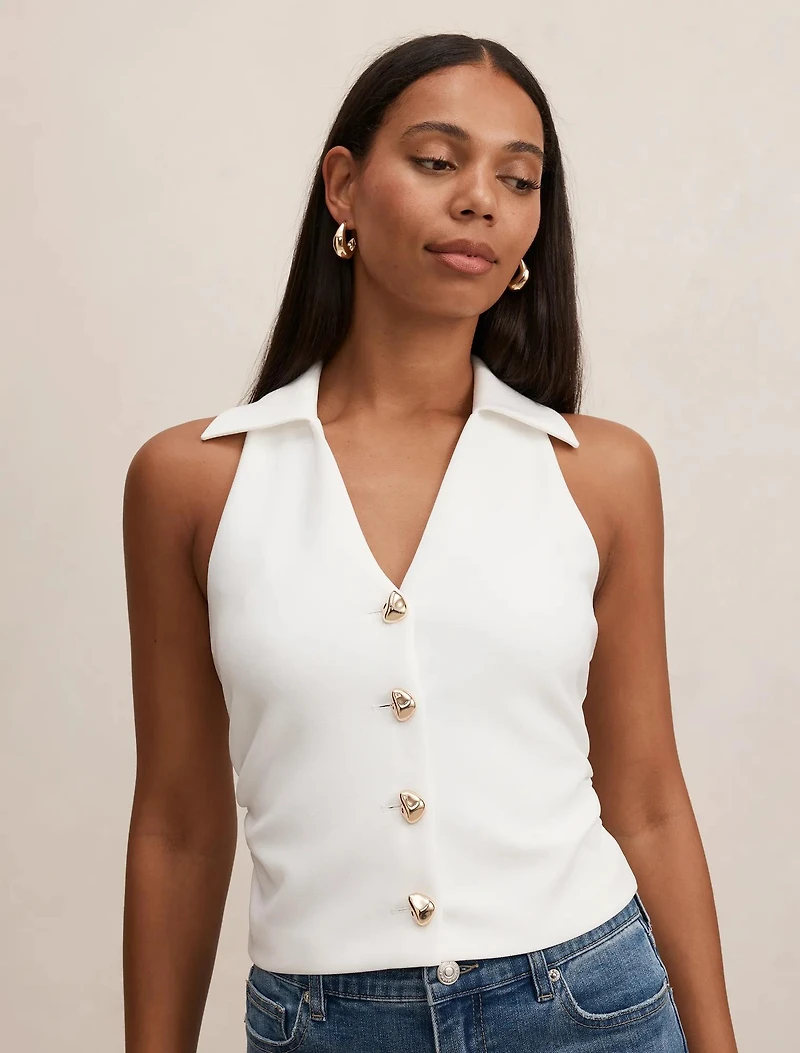 Tully Collared V Neck Top