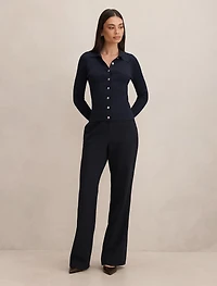 Selina Ribbed Knit Polo Top