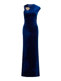 Jordana Asymmetrical Velvet Maxi Dress