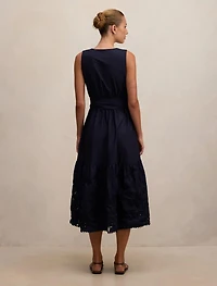 Evie Sleeveless Embroidered Tie Midi Dress