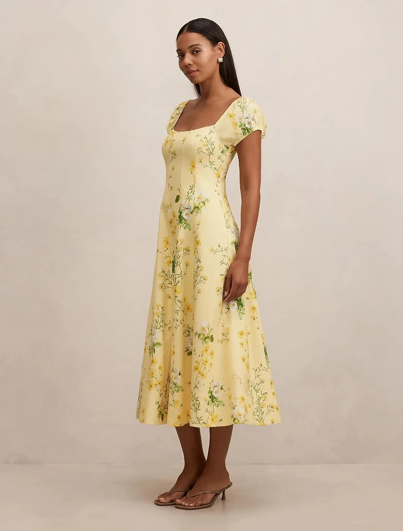 Sadie Cap Sleeve Linen Midi Dress