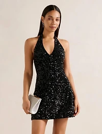 Riley Sequin Halter Mini Dress