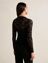 Henley High Neck Lace Top