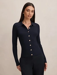 Selina Ribbed Knit Polo Top