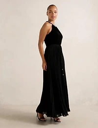 Gwen Halter Neck Pleat Midi Dress