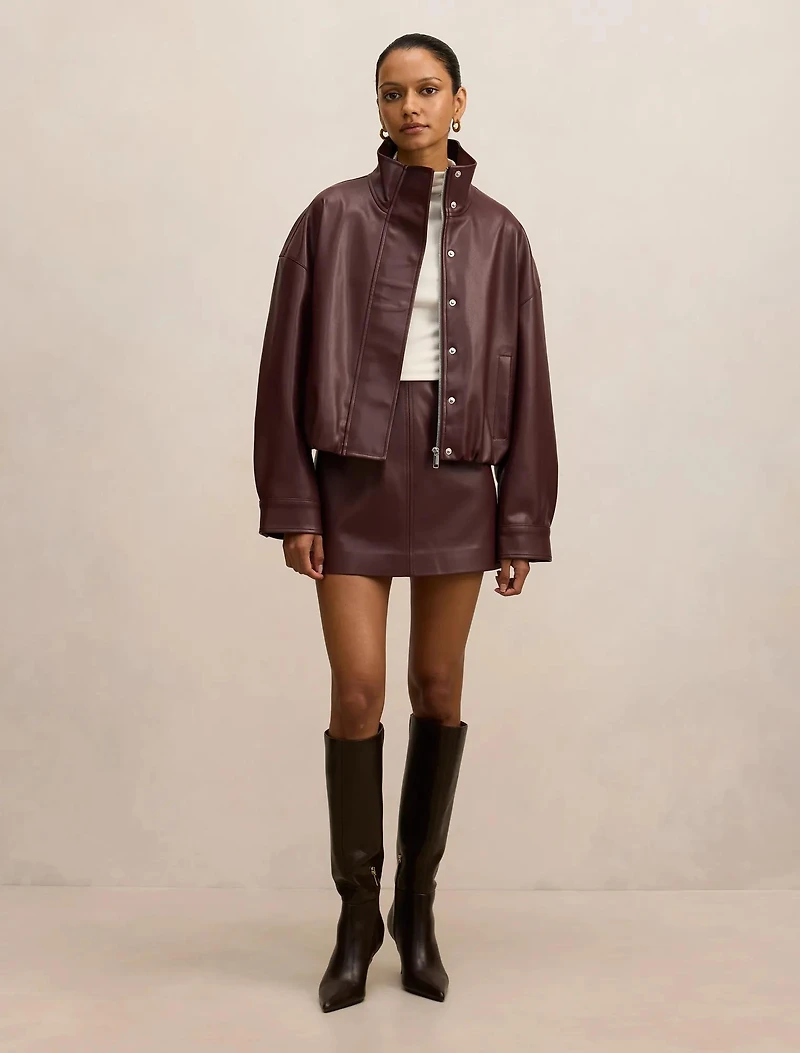 Jacquie Petite PU Funnel Neck