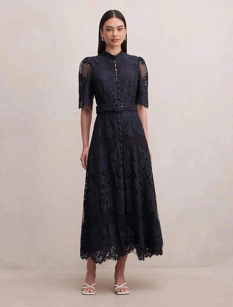 Liberty Flutter Sleeve Lace Midi Dress