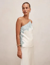 Adele One Shoulder Lace Trim Top