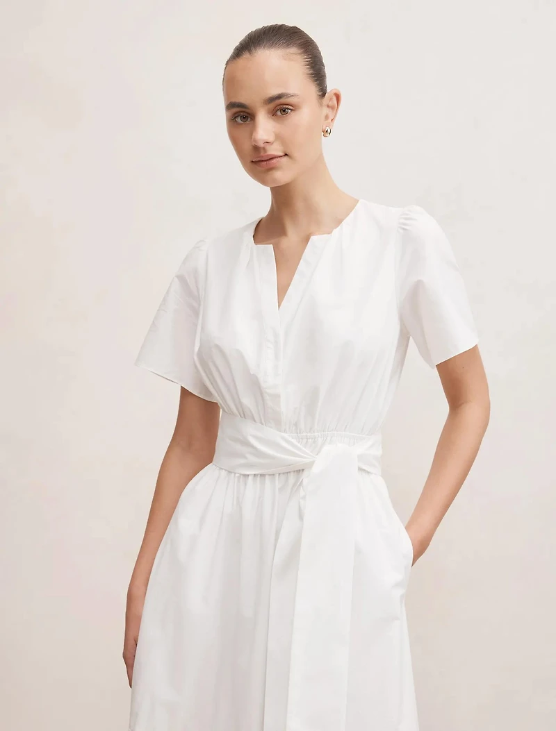 Matilda Embroidered Tie Midi Dress