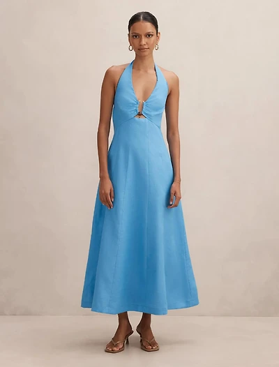 Angie Petite Halter Linen Midi