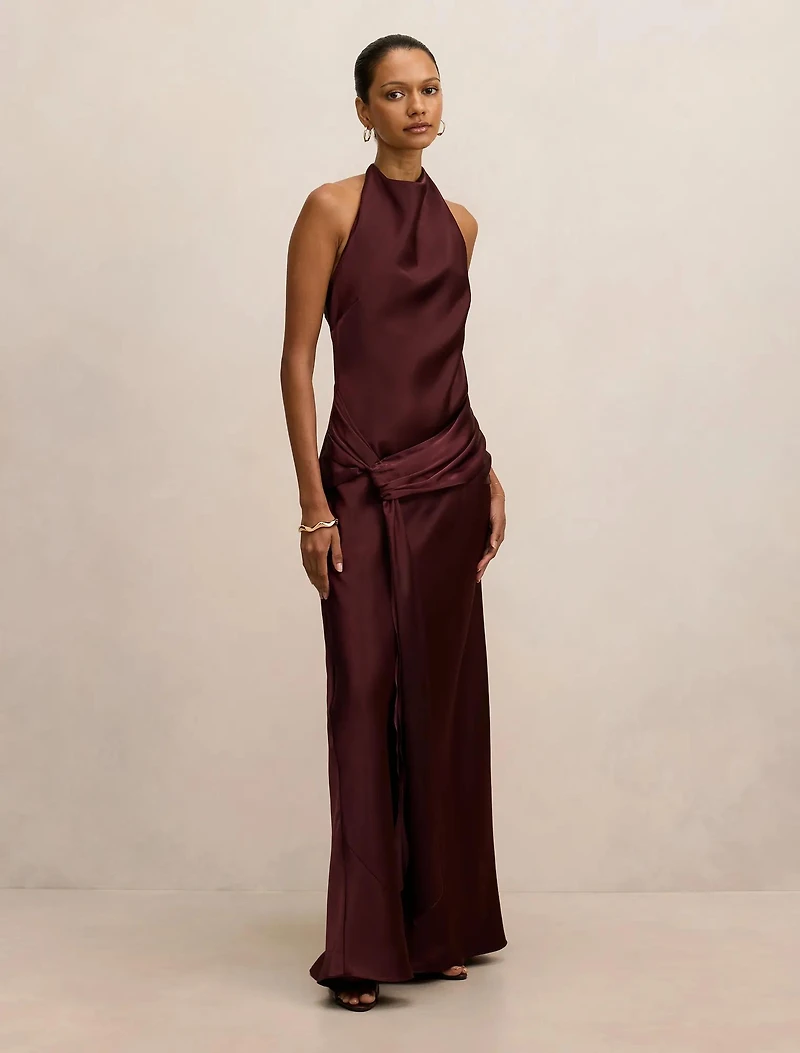 Abby Petite Halter Satin Maxi