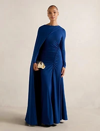 Maria Jersey Draped Cape Maxi Dress