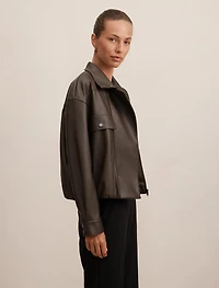 Angela Funnel Neck Faux Leather Bomber Jacket