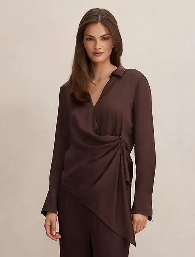 Maude Asymmetrical Drape Shirt