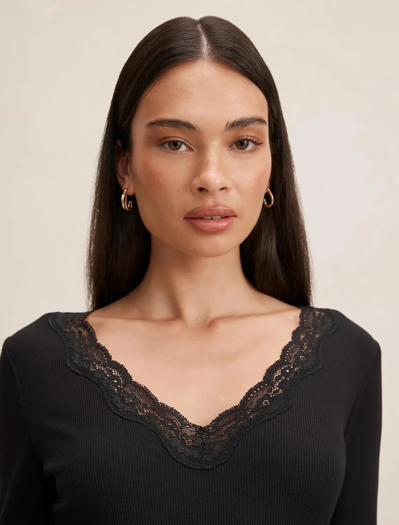 Selena Lace Trim 3/4 Sleeve Top