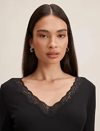 Selena Lace Trim 3/4 Sleeve Top