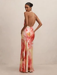 Becca Petite Cowl Halter Satin Gown