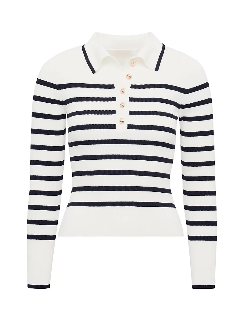 Sasha Ribbed Knit Polo T-shirt