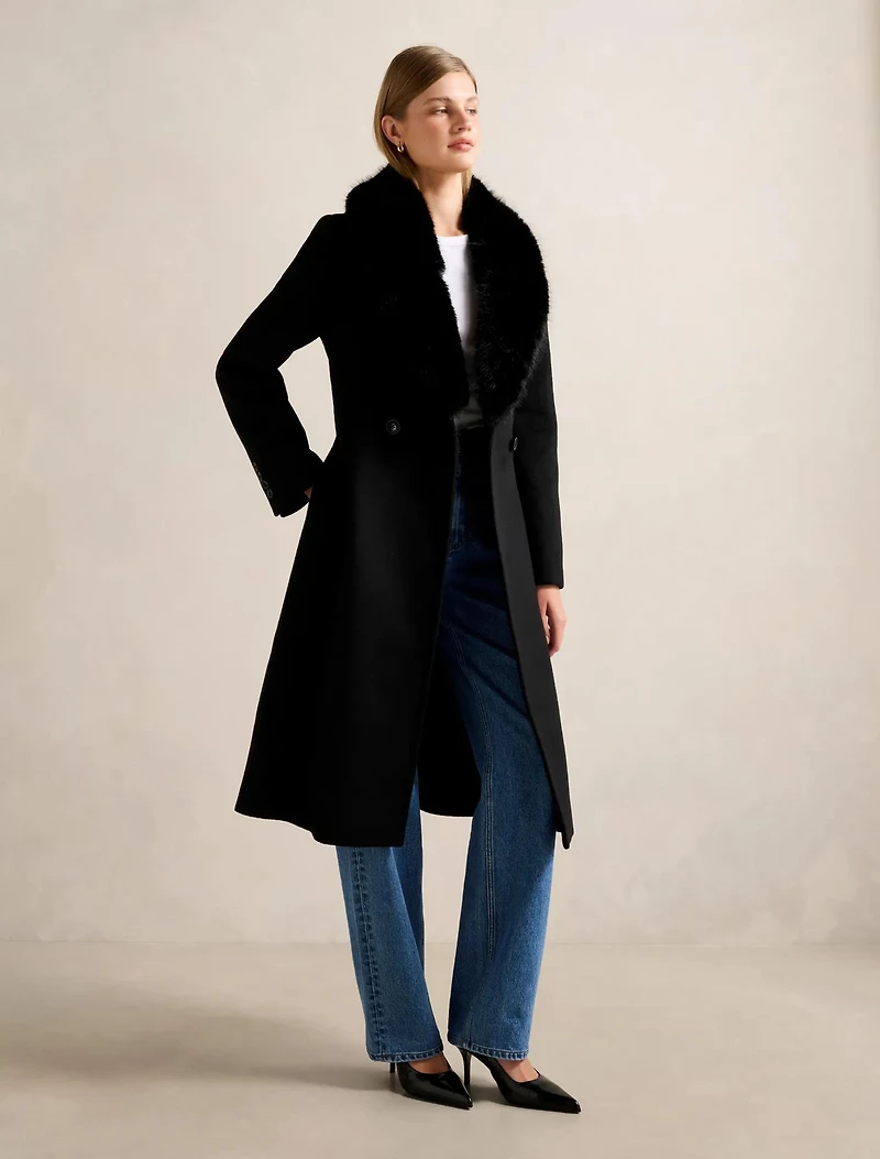 Monica Fur Collar Wrap Coat