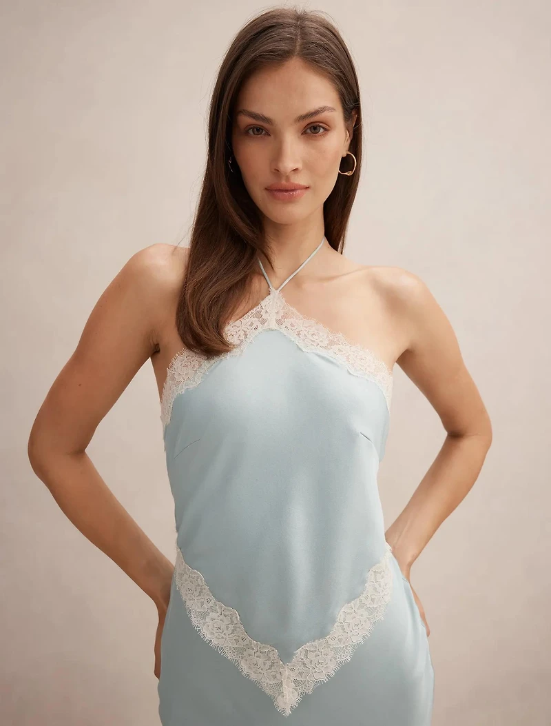 Kelli Lace Strappy Satin Maxi Dress