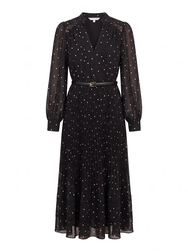 Clara Pleated Lace Trim Midi Dress