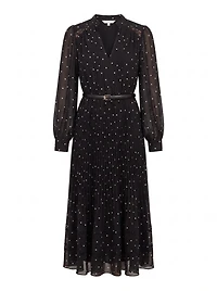 Clara Pleated Lace Trim Midi Dress
