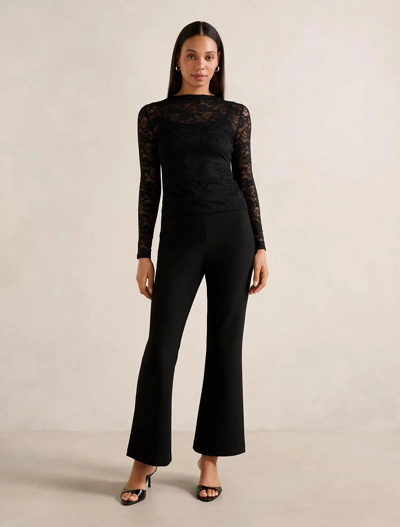 Henley High Neck Lace Top