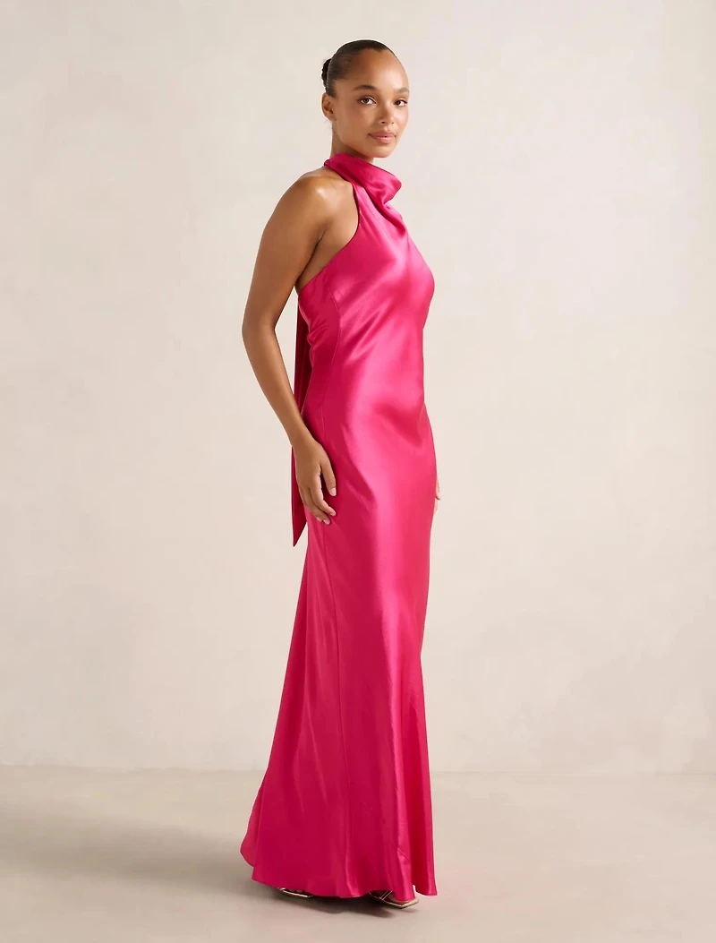 Clementine High Neck Satin Maxi
