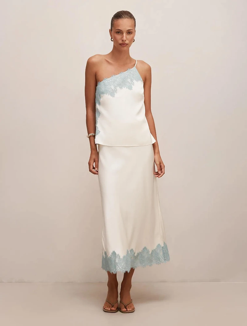 Adele One Shoulder Lace Trim Top