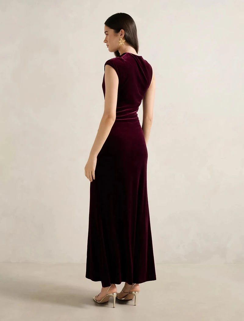 Jordana Asymmetric Velvet Maxi Dress