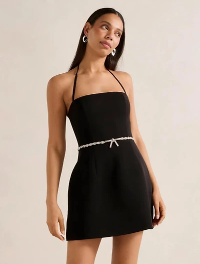 Mattie Halter Diamante Bow Mini Dress