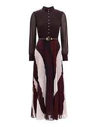 Anya Long Sleeve Pleated Midi Dress