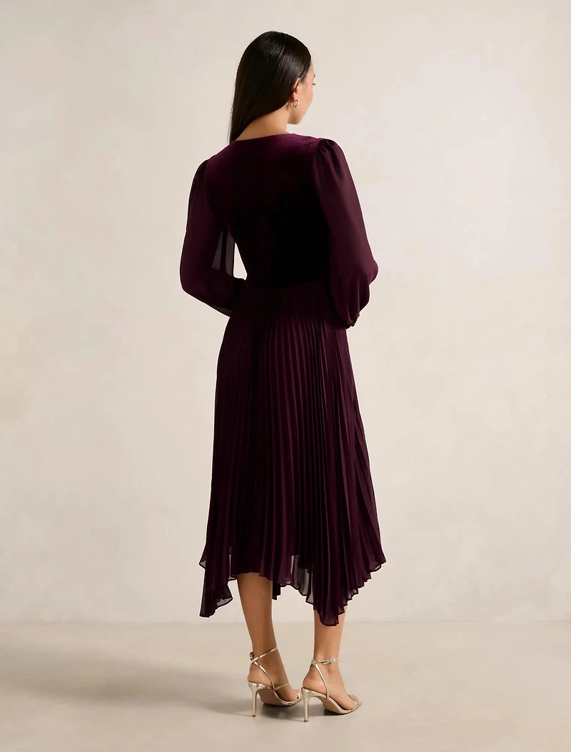 Margaret Velvet Pleat Midi Dress