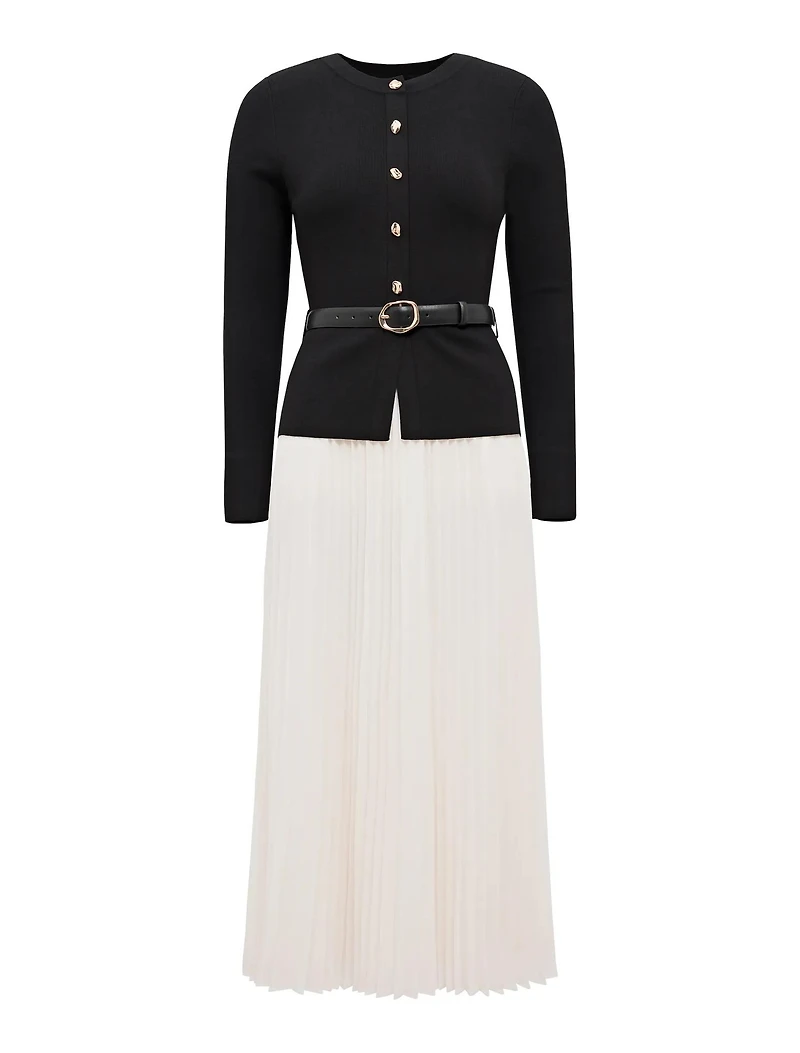 Louisa Long Sleeve Woven Mix Knit Dress