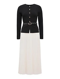 Louisa Long Sleeve Woven Mix Knit Dress