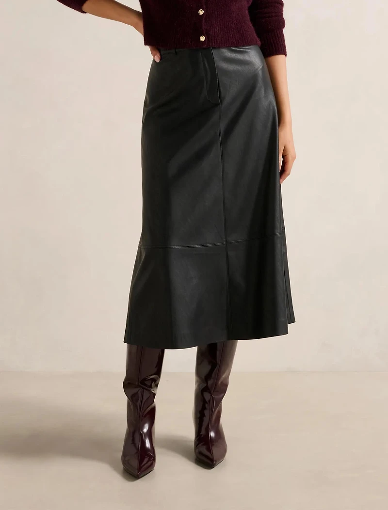 Jaelyn Vegan Leather Midi Skirt