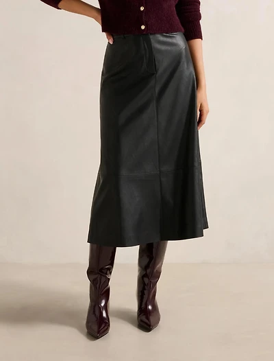 Jaelyn Vegan Leather Midi Skirt