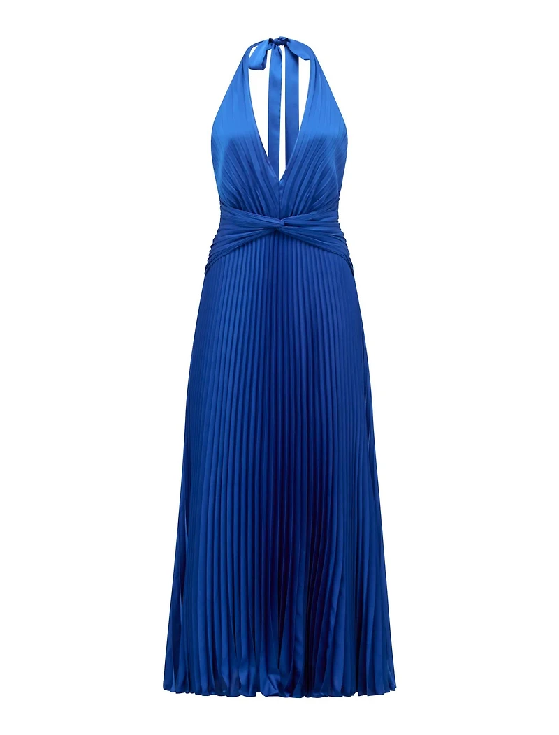Natasha Pleated Satin Halter Maxi Dress