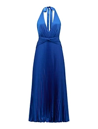 Natasha Pleated Satin Halter Maxi Dress
