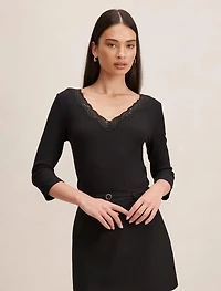 Selena Lace Trim 3/4 Sleeve Top
