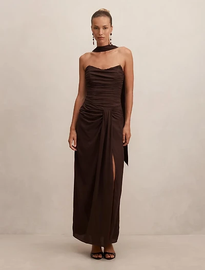Arli Strapless Ruched Maxi Dress