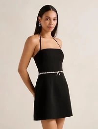 Mattie Halter Diamante Bow Mini Dress