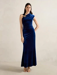 Jordana Asymmetrical Velvet Maxi Dress