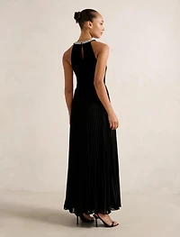 Gwen Halter Neck Pleat Midi Dress